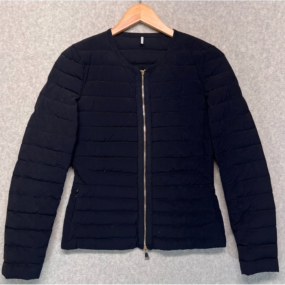 Moncler Womens Quilted Down Puffer Jacket Black Doudoune Elastique Full Zip XS